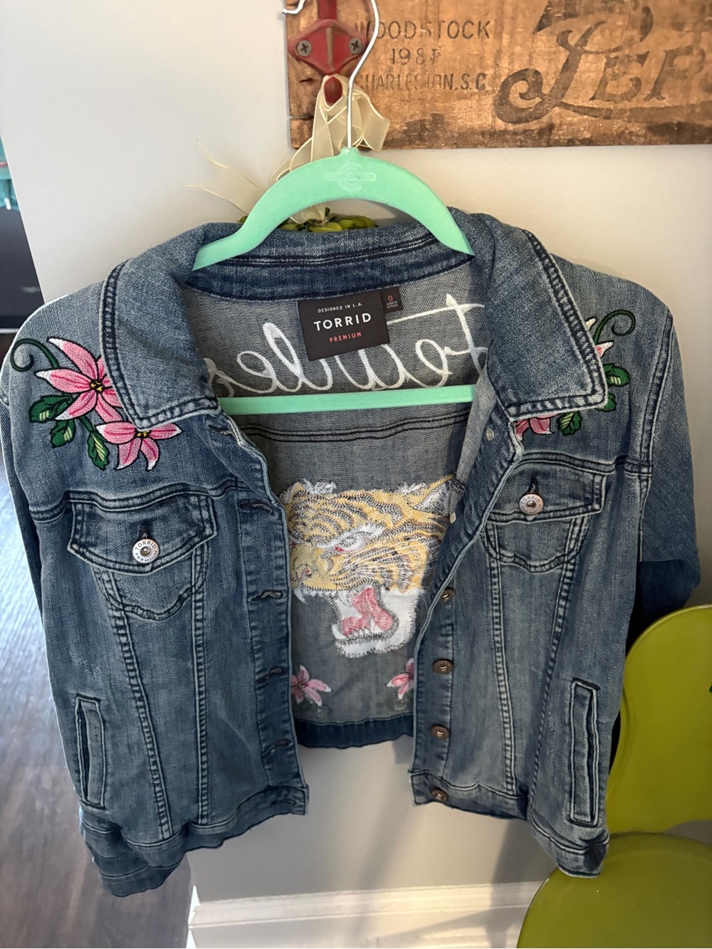 torrid Denim Jean Jacket with Embroidered Tiger & 'Fearless' Script - Blue - Picture 2 of 2